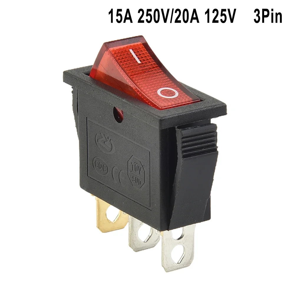 Tools Red With Light On-Off 3pin 1 Piece ON-OFF 3Pin Plastic 15A 250V Easily Installed SPST With Push-In Terminals