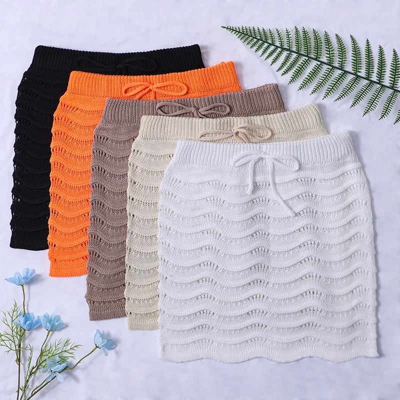 

Пляжная юбка-накидка с вырезами и завязками на талии для летнего отдыха Lvn