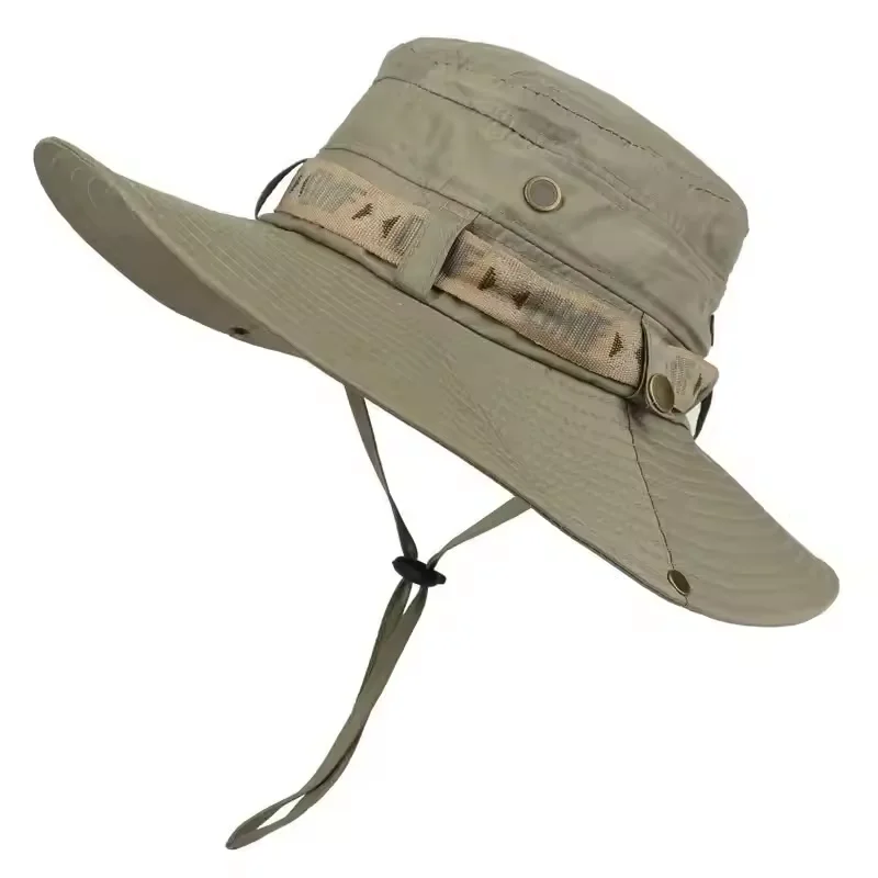 Sommer Herren Bucket Hat Outdoor UV-Schutz Breiter Rand Panama Safari Jagd Wanderhut Netz Anglerhut Strand Sonnenschutz Kappe