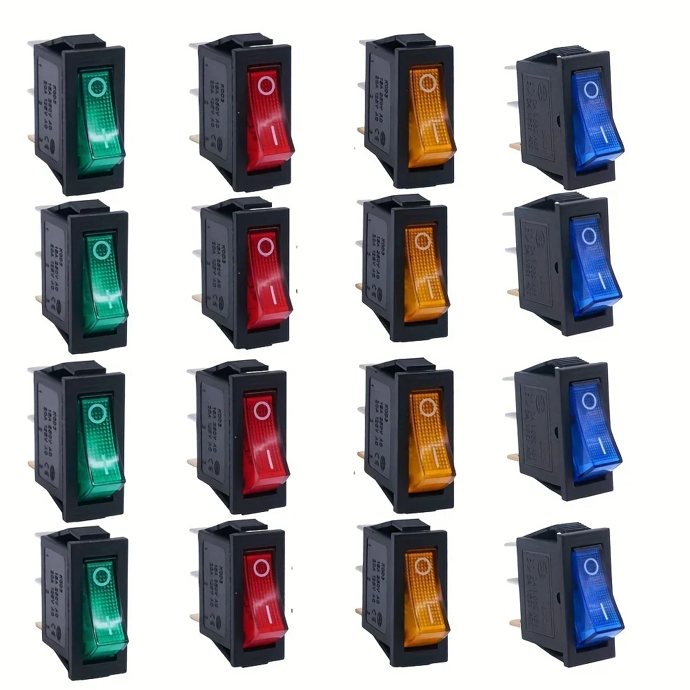 8Pcs AC 250V/15A, 125V/20A Illuminated LED On/Off SPST 3 Pin 2 Position Mini Boat Rocker Toggle Switch Snap for Househould DIY