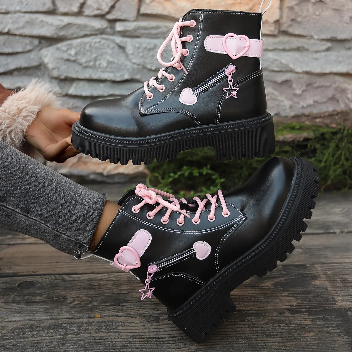 

2025 Autumn Women Boots Fashion Platform Comfortable Ankle Boots Winter Lace Up Round Toe Designer Shoes Women Zapatos De Mujer