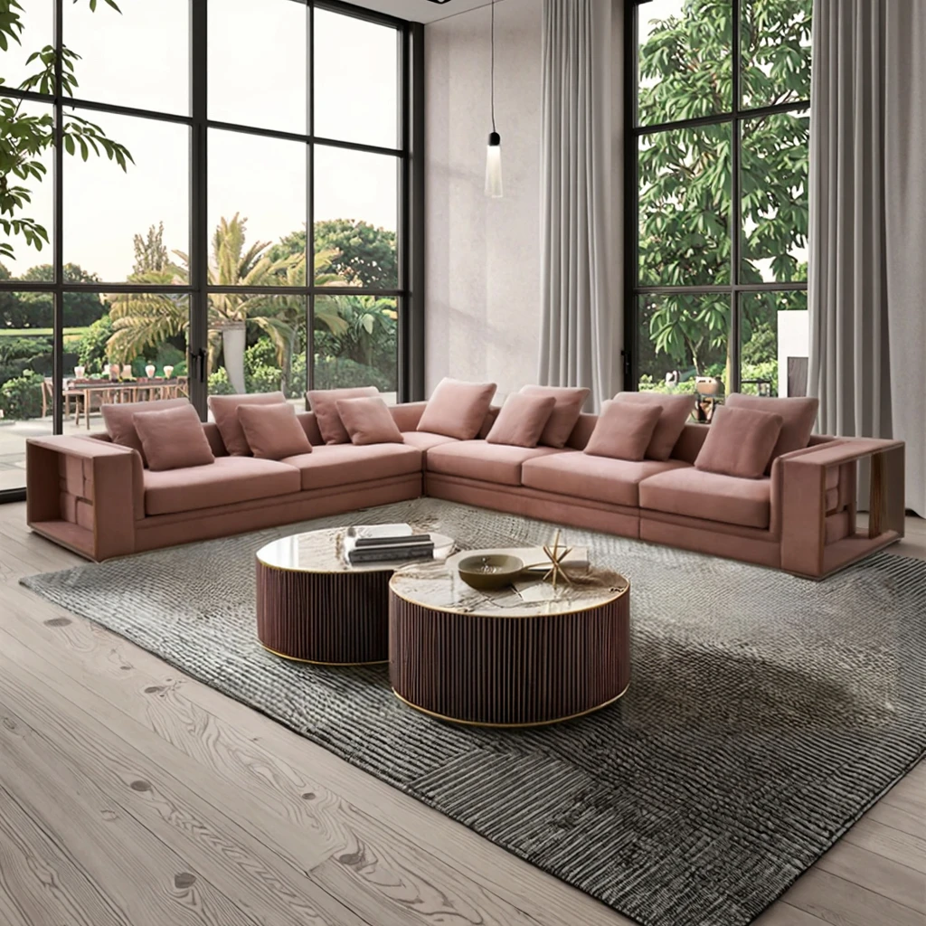 Italian high-end living room sofa furniture modern villa combination sofa L-shaped sofa set