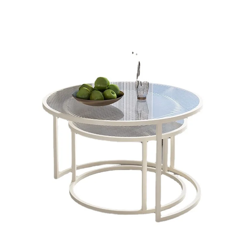 

Round tempered glass coffee table, light luxury, cream style, small round table, living room, home size coffee table,