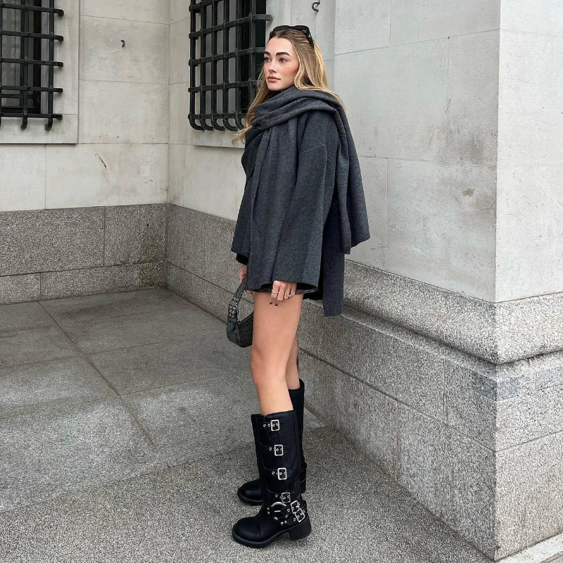 Women's Clothes Asymmetric Scarf Short Knitted Jacket Spring Autumn Coat Cardigan Long Sleeve Top Trendy Coats Design Streetwear