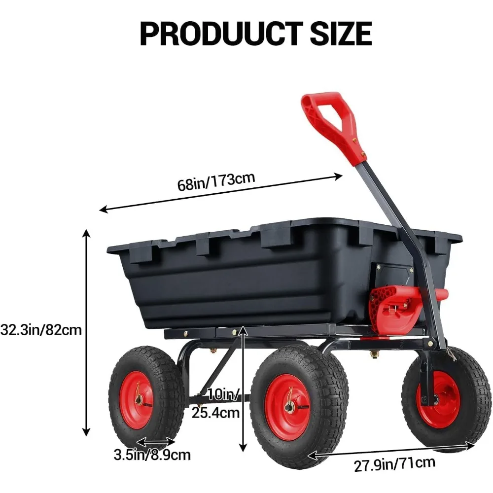 Heavy-Duty Yard Cart with 800-Pound Capacity, 10-Inch Tires, and Quick Release Dumping for Gardening and Heavy Lifting Needs