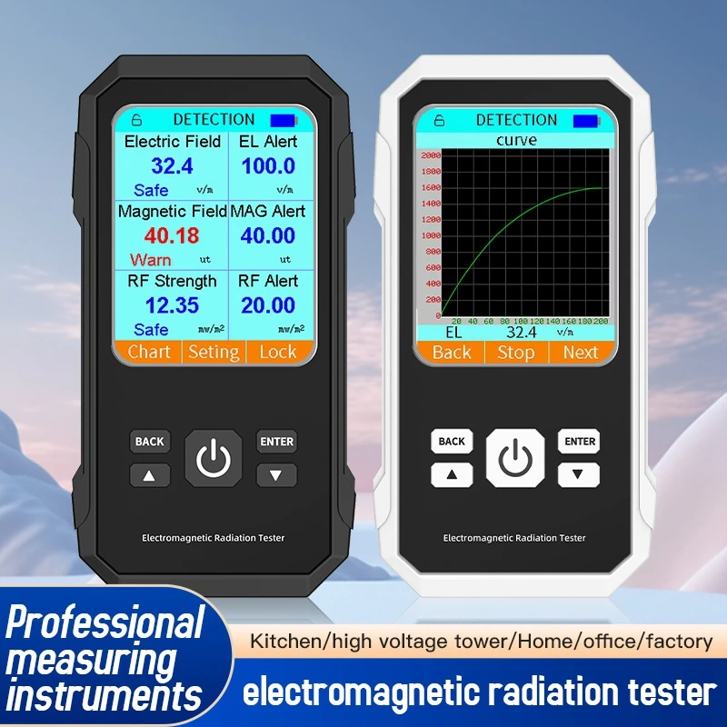 VT-ER2 Digital Electromagnetic Radiation Detector Electric Field Magnetic-Field Intensity Tester EMF Meter White