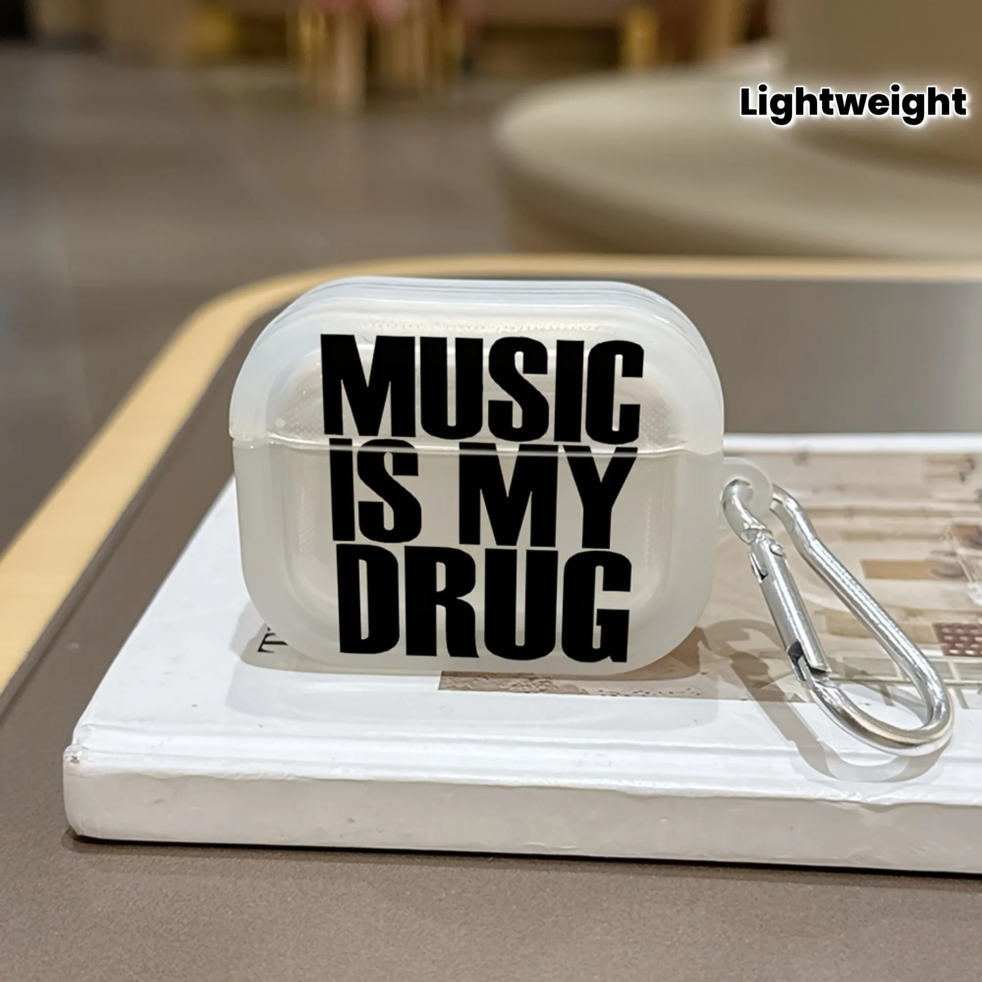 Music Is My Drug Transparente Kopfhörerhülle für AirPods 4/3/2/1, Ohrhörerhülle für AirPods Pro 2/Pro 3/Pro, stoßfeste TPU-Hülle mit Haken