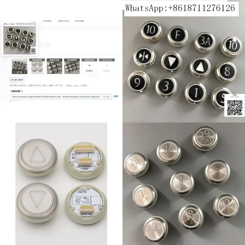 10pcs Universal Tongli Elevator KDS50 Buttons Set White and Black Round Floor Selection Buttons for Elevator