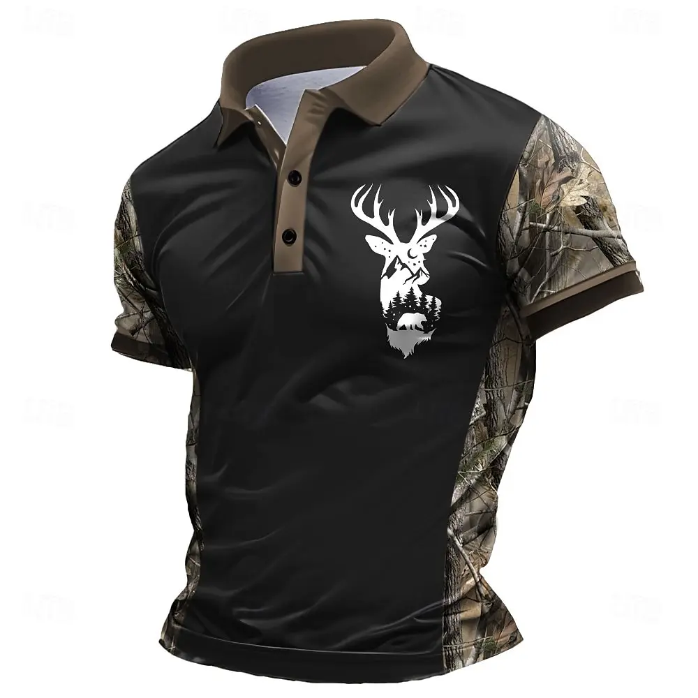 3D Milu Deer Grafik Bedrucktes Y2k Kurzarm-Sweatshirt Modisches Polohemd Lockeres Herren-Oberteil Lässiger Pullover Vintage Herrenkleidung – Detail 5
