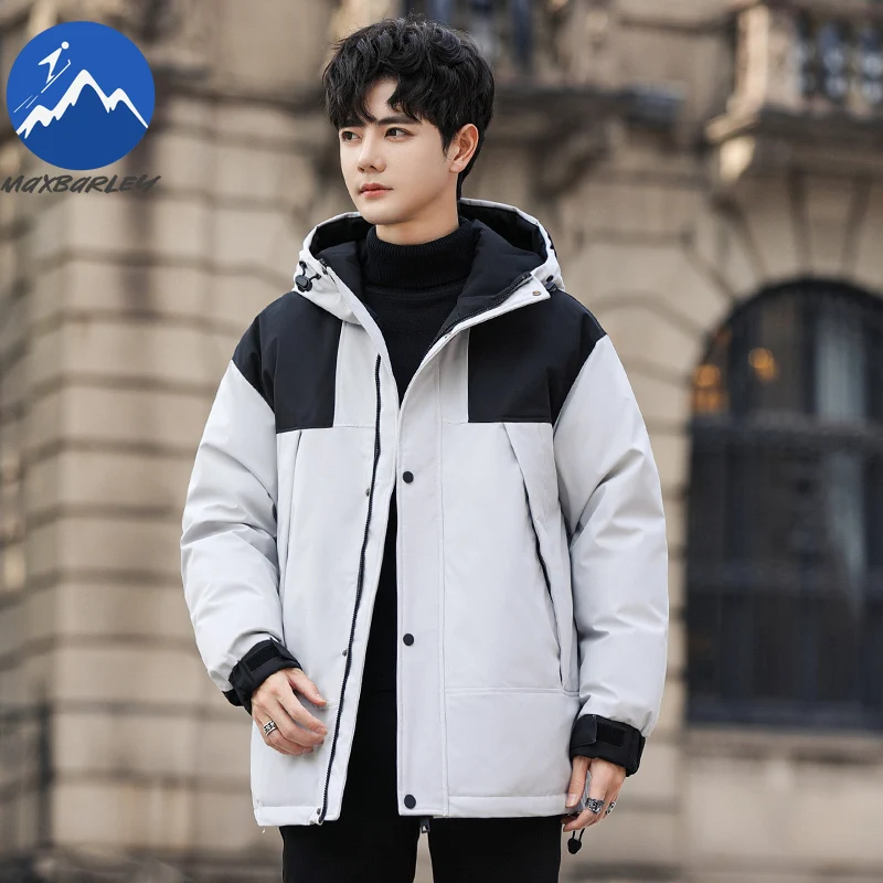Maxbarley Brand Light Luxury Men Down Jacket Outdoor Adventure Windproof Coat Fashion Hooded Splicing Lightweight Padded Jacket