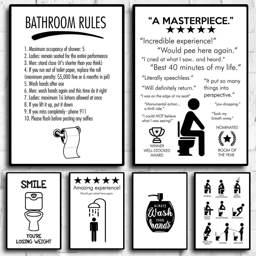 Abstract Toilet Rules Poster Humour Picture Funny Bathroom Canvas Painting Wall Art WC Toilet Room Mural Wash Room Decor