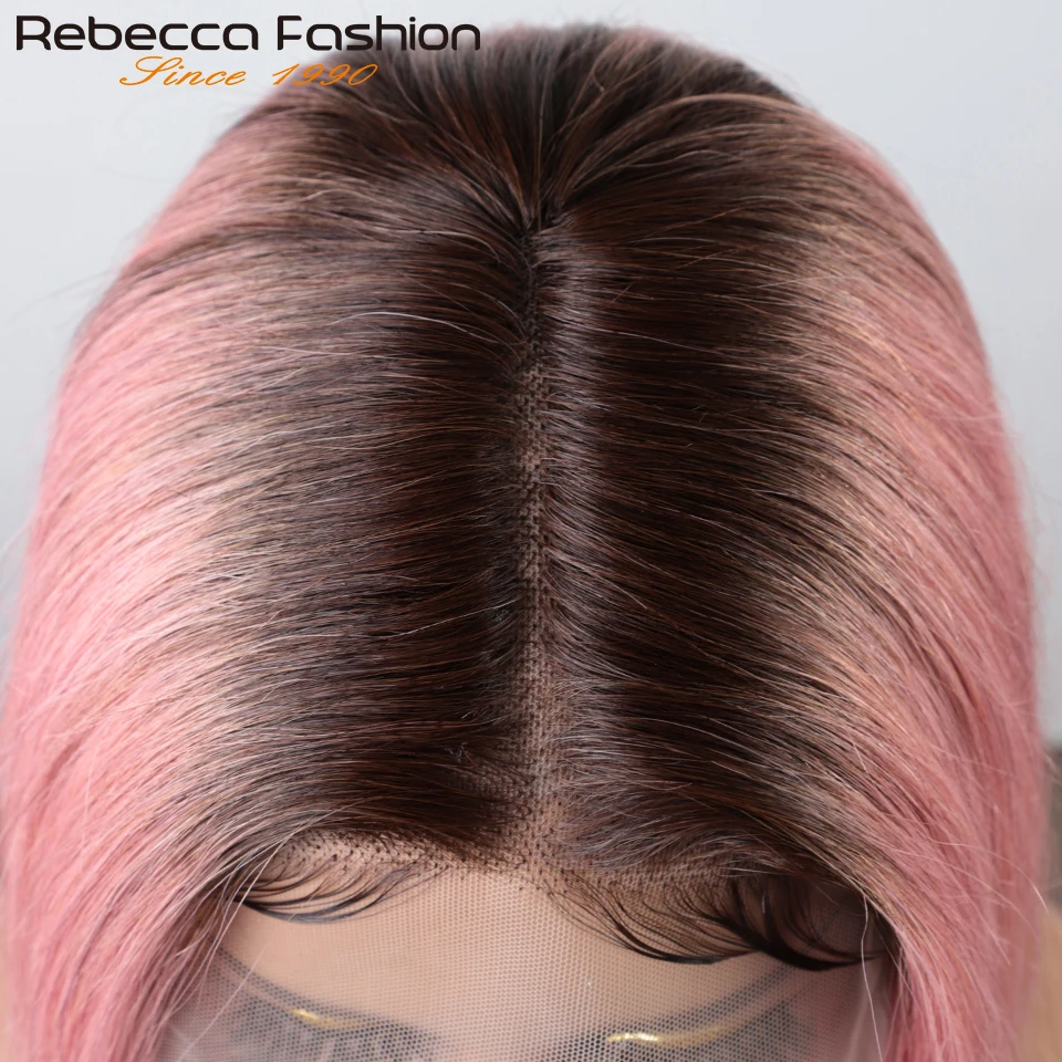 Peluca de cabello humano liso con encaje frontal, postizo de corte corto, color rosa, corte Bob, parte en T, 180D, transparente, ombré, rosa,