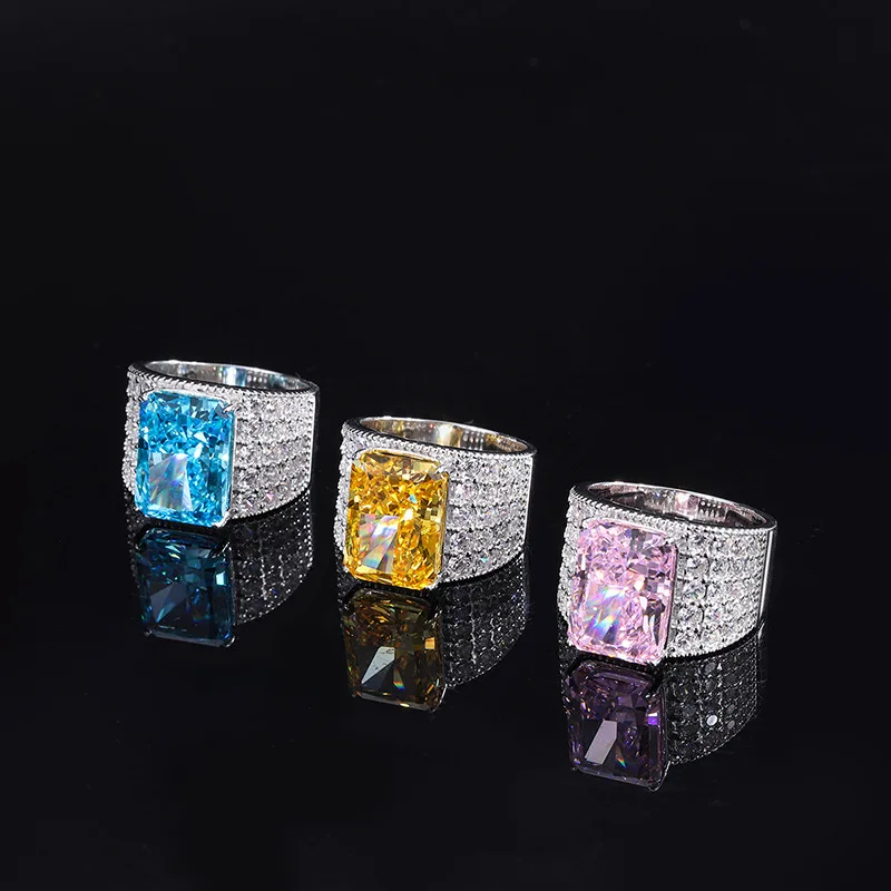 18K Gold Set with PT950 Platinum High Carbon Diamond High Quality Rectangular Set Diamond Ring Main Stone 10*14