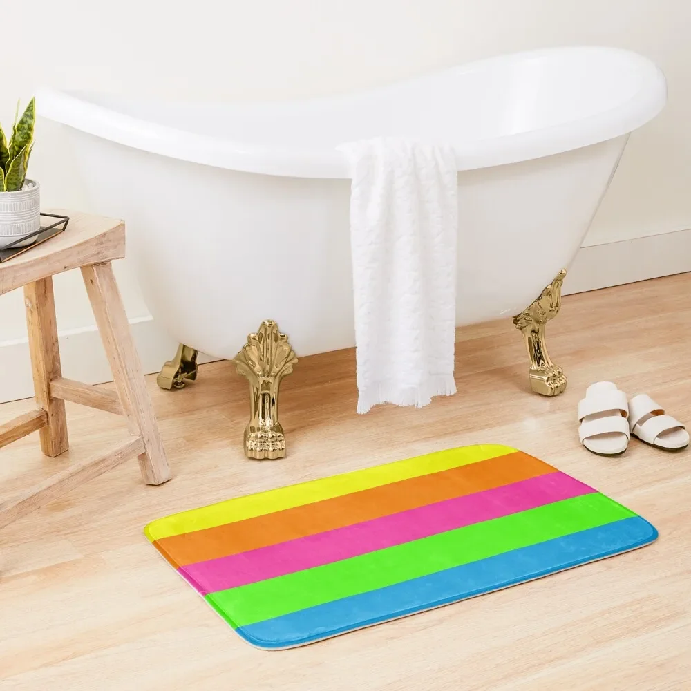 

PLAIN SOLID NEON FLUORESCENT RAINBOW STRIPES 5 COLORS Bath Mat Bathroom Accessories Rugs Baths Mat