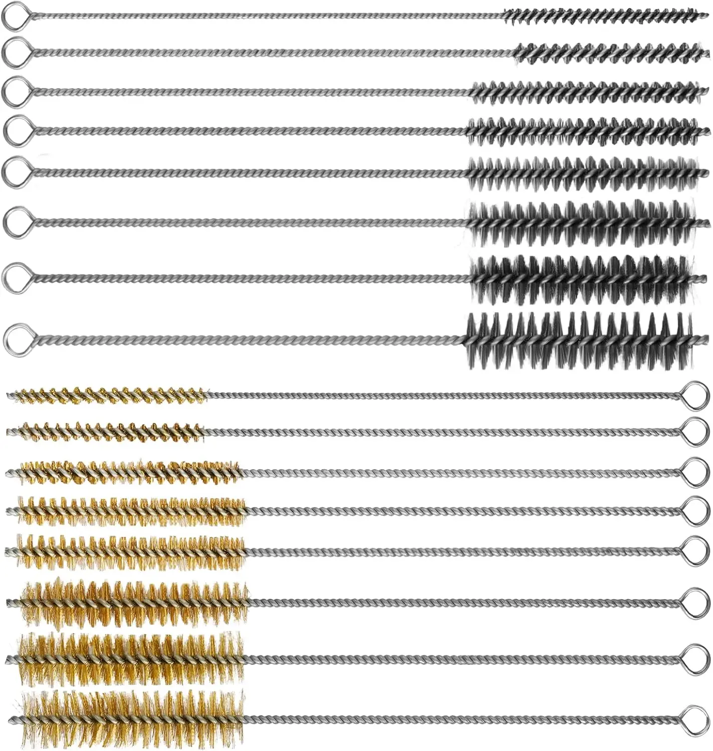 

16Pcs Tube Cleaning Brush Set, Brass & Stainless Steel, 12 Inch Long, 8 Sizes for Deep Cleaning Pipes, Auto Parts, Engine Parts