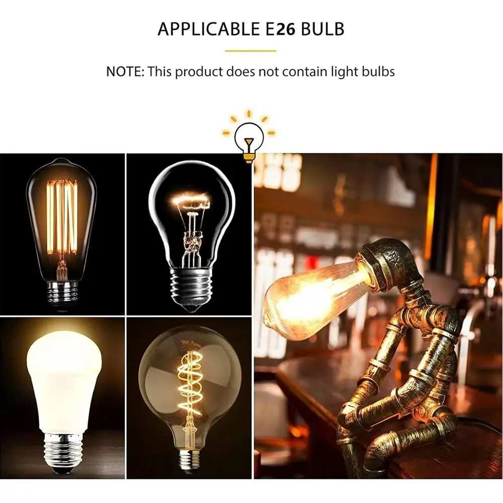 مصباح مكتبي Steampunk عتيق - تصميم أنابيب المياه على الطراز الصناعي للمنزل أو المكتب أو المقهى (اللمبة غير متضمنة) #4