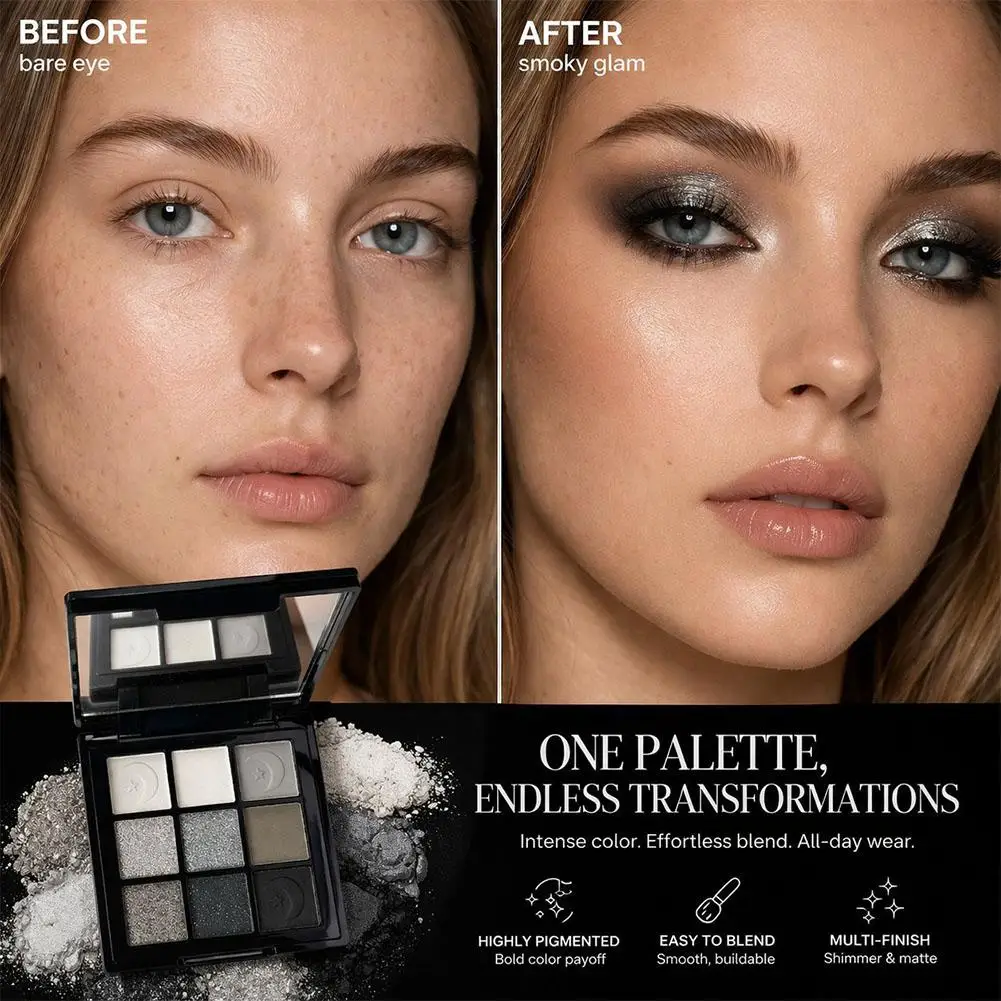 Matte Lidschatten-Palette, hochpigmentiertes Lidschatten-Puder, kreieren Sie einen neutralen Augen-Look, Smokey Eyeshadow, schwarzes, glänzendes Augen-Make-up – Detail 7
