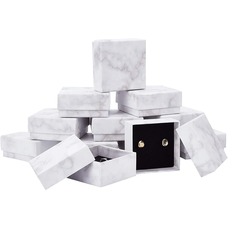 

24Pcs Marble White Jewelry Box Necklace Bracelet Ring Carton Packaging Display Box Square Gifts Jewelry Storage Organizer Holder