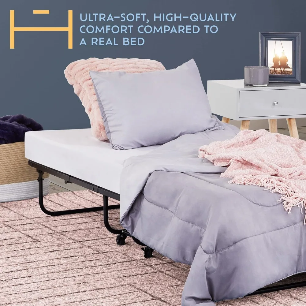 سرير من إسفنج الذاكرة قابل للطي بحجم مزدوج من Heyward مع إطار فولاذي وغطاء قابل للغسل، معتمد من CertiPUR-US #3