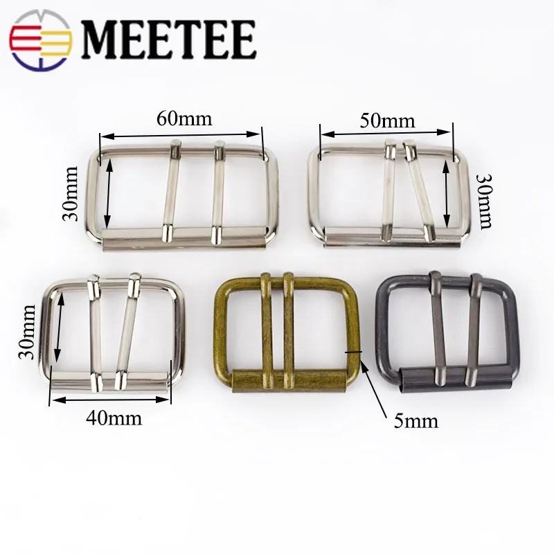 Meetee 4/10p 40/50/60mm Metal Double Pin Belt Roller Buckle Coat Web Strap Adjustable Harness DIY Bags Leathercraft Accessory