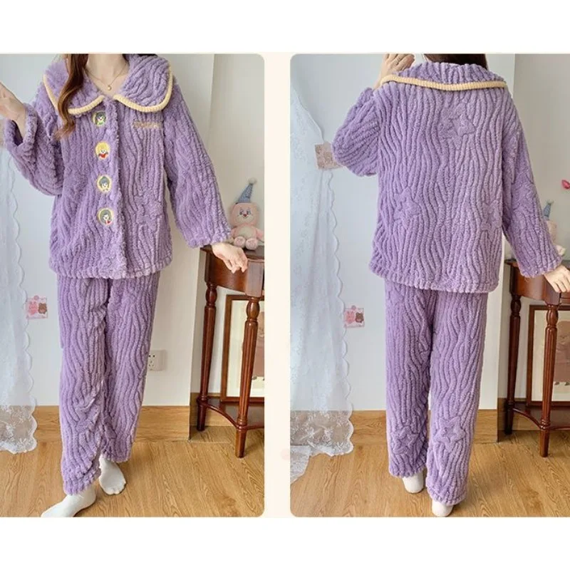 2024 neue Herbst Winter Pyjama Frauen Koralle Samt Lounge wear Verdickung Plüsch warme Nachtwäsche Langarm Flanell Homewear Anzug