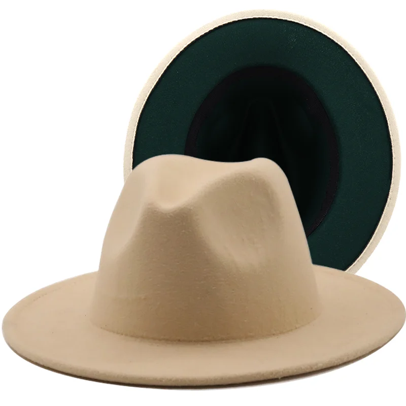 2022 Simple Two toned fedoras hats for men green beige bottom felt hat jazz hat bowler hat perfomance hat men church hat 56-58CM