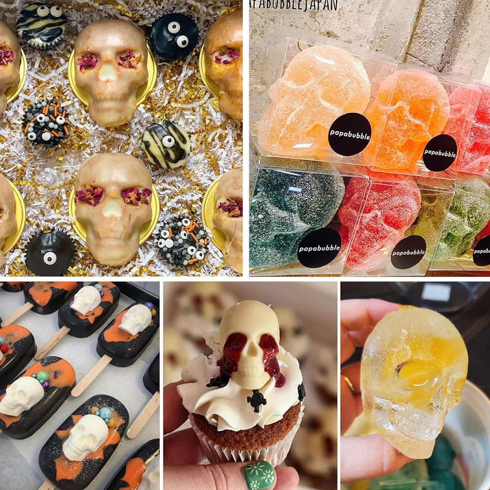 1/2/4pcs skull mini skull silicone mold used for making pet chocolate candy, jelly, gummies, ice cubes, snacks with droppe