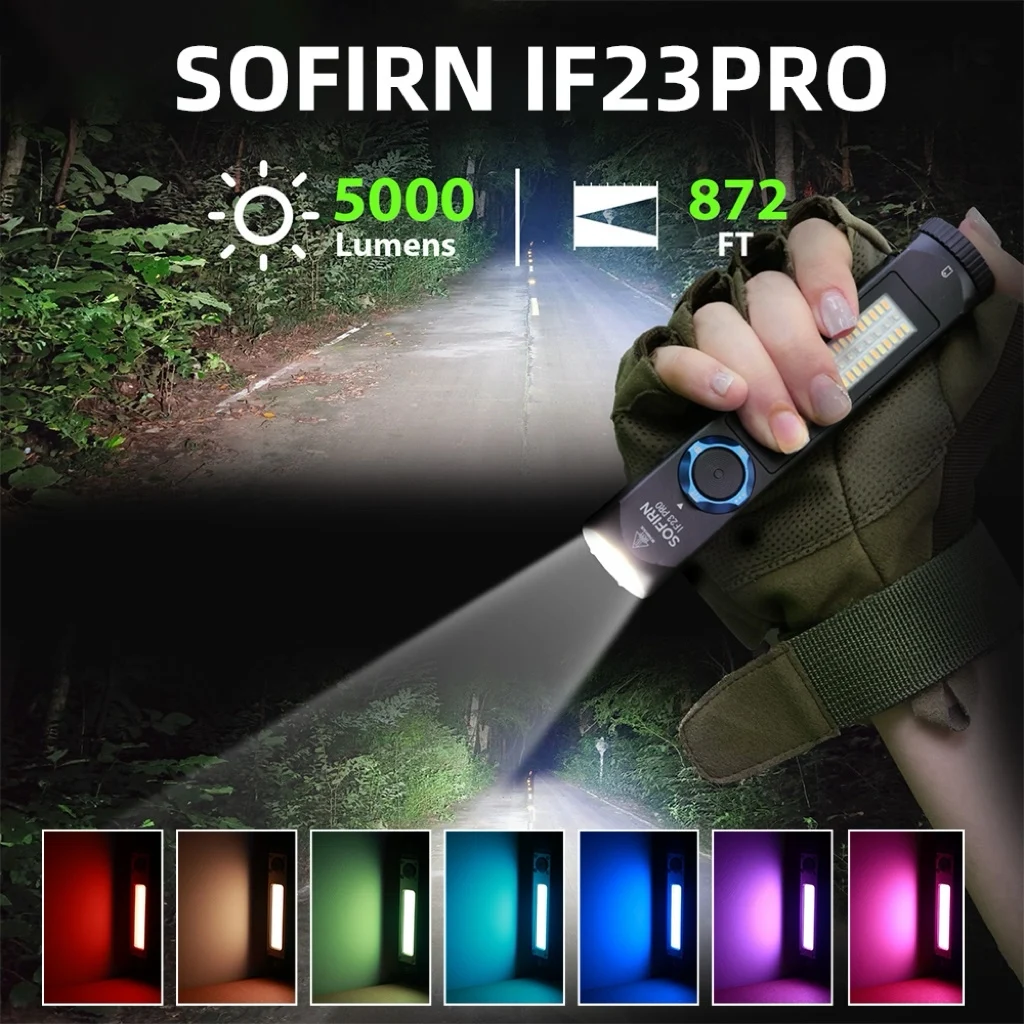 Sofirn IF23PRO 5000lm Flashlight XHP70B Led Rechargeable USB C Super Bright EDC Flashlight with RGB Magnet for Outdoor Emergency