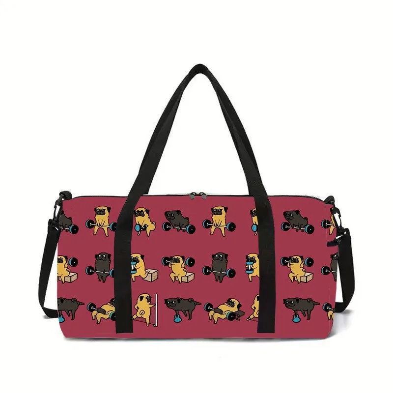 Trendy Popular Peculiar Funny Novelty pug Dog 3D Printed Travel Bags Barrel Shape Crossbody Bag Outdoor Sports Bags Gym Yoga Bag