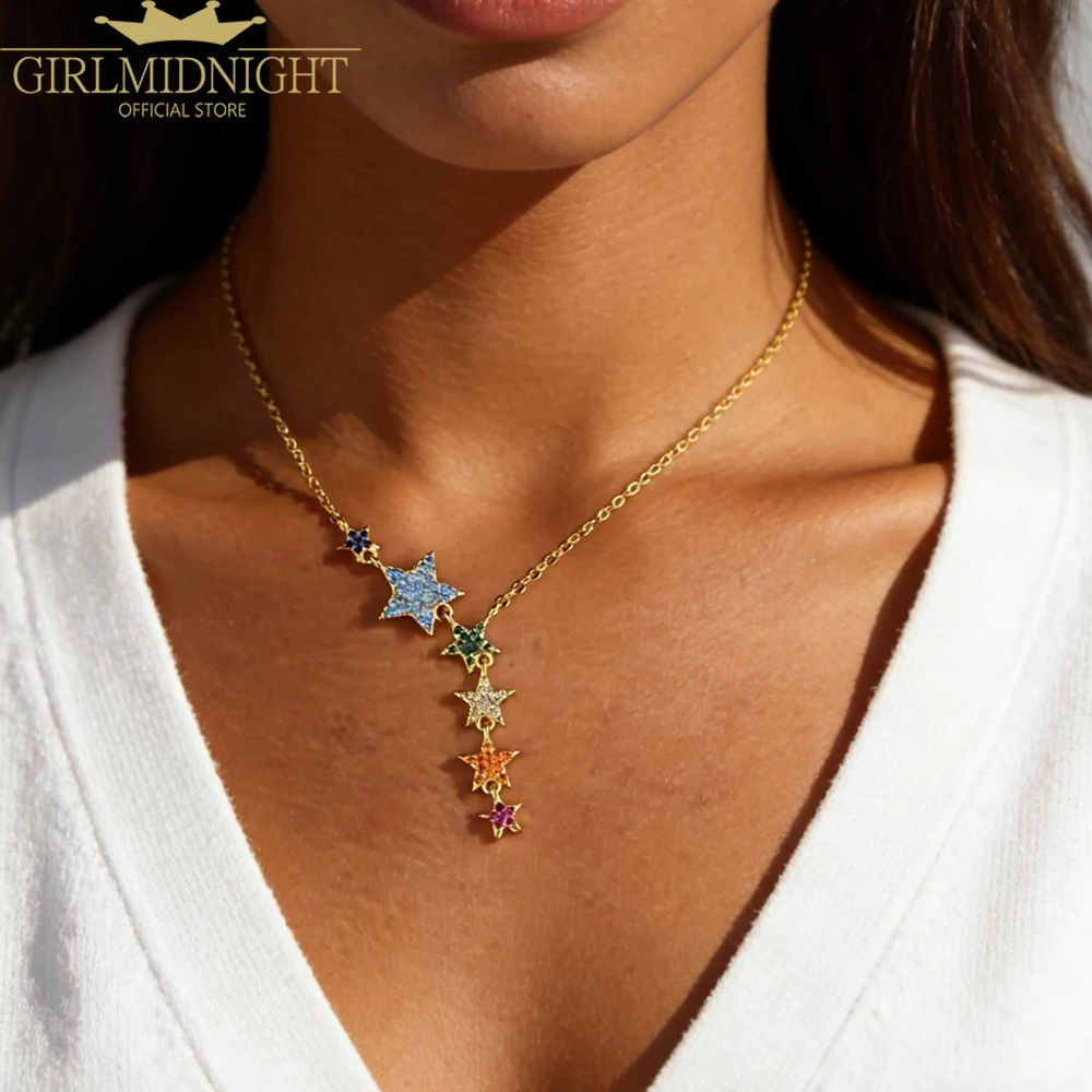 2026 Women Fashion Party Jewelry Micro Pave Colorful Cz Rainbow Star Link Chain Sexy Multi Layer Choker Y Charm Weomen Necklaces