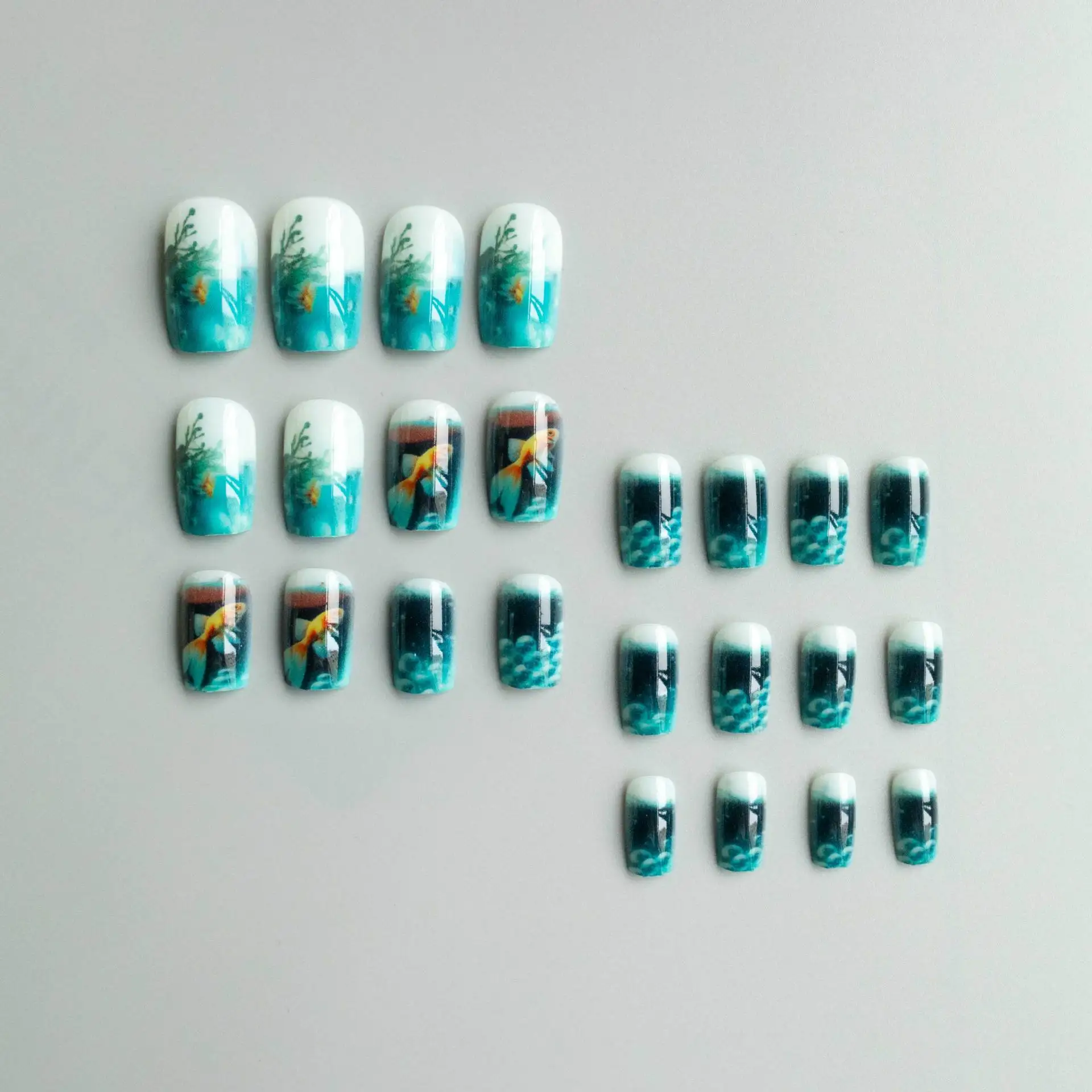 Uñas postizas hechas a mano con forma de pez manicura francesa con prensa acrílica gruesa removedor de Uñas postizas 24 unidades