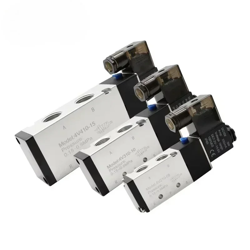 Pneumatic Electric Solenoid Valve 5 Way 2 Position Control Air Gas Magnetic 4V110-06 4V210-08 4V310-10 4V410-15 DC12V 24V AC220V