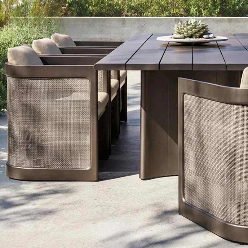 Patio Dining Set, Modern Metal Frame, Garden Table Chair Set, Weatherproof, Outdoor Furniture Set, For Villa Courtyard Deck