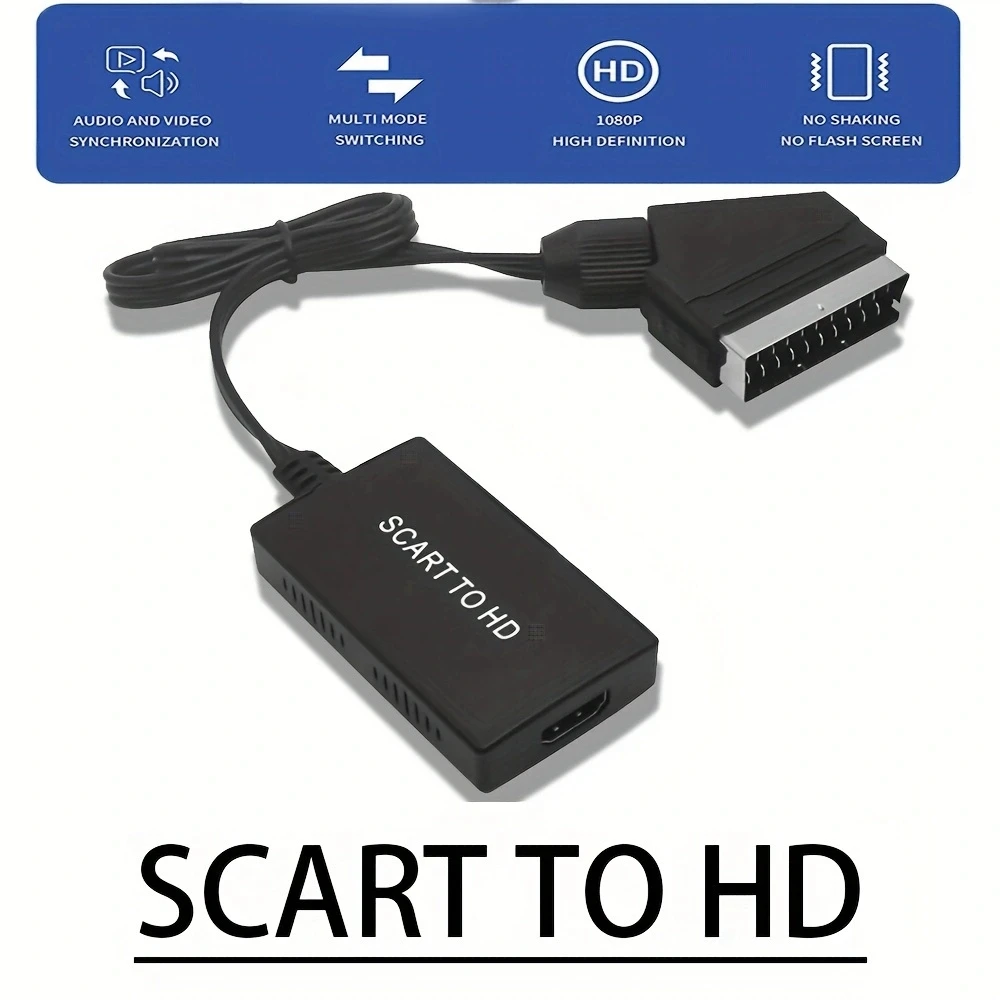 Конвертер SCART в HD-сумісний із кабелем Wrugste Scart In HD Out 720P/1080P Switch Video Audio Converter Adapter для HDTV