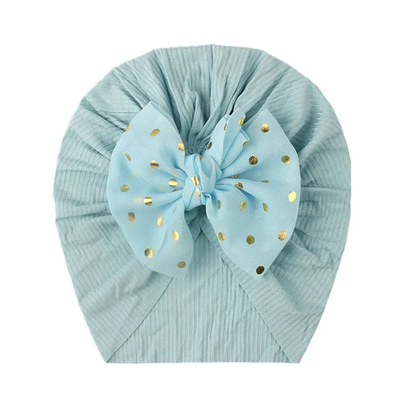 Lovely Shiny Dot Bowknot Baby Hat Cute Solid Color Baby Girls Turban Hat Soft Newborn Infant Cap Beanie Headwrap