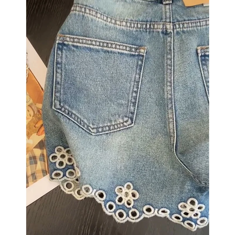 2025 جديد الصيف الكورية أزرار الموضة سستة الجينز الإناث كل مباراة الجوف خارج بنطال ذو قصة أرجل واسعة ملابس حريمي سليم الكشكشة السراويل #4