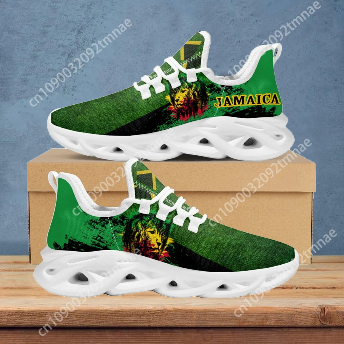 Custom Jamacia Flag Lion Print Lady Lace-up Mesh Sneakers Comfortable Platform Shoes for Women Lightweight Walk Zapatillas