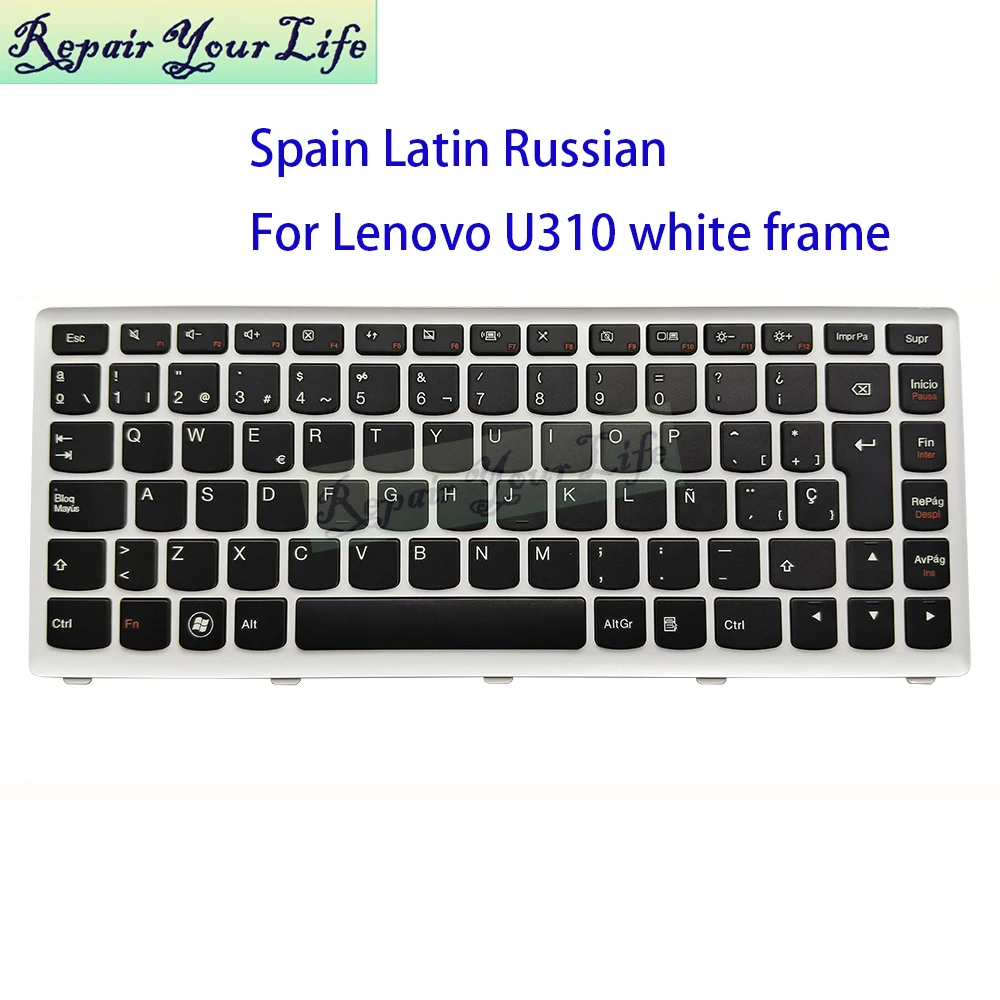 Russian Latin Spanish Keyboard For Lenovo Ideapad U310 Touch U310-ITH Notebook White Frame Keyboards T3D1-SPA RUS 9Z.N7GSQ.30R