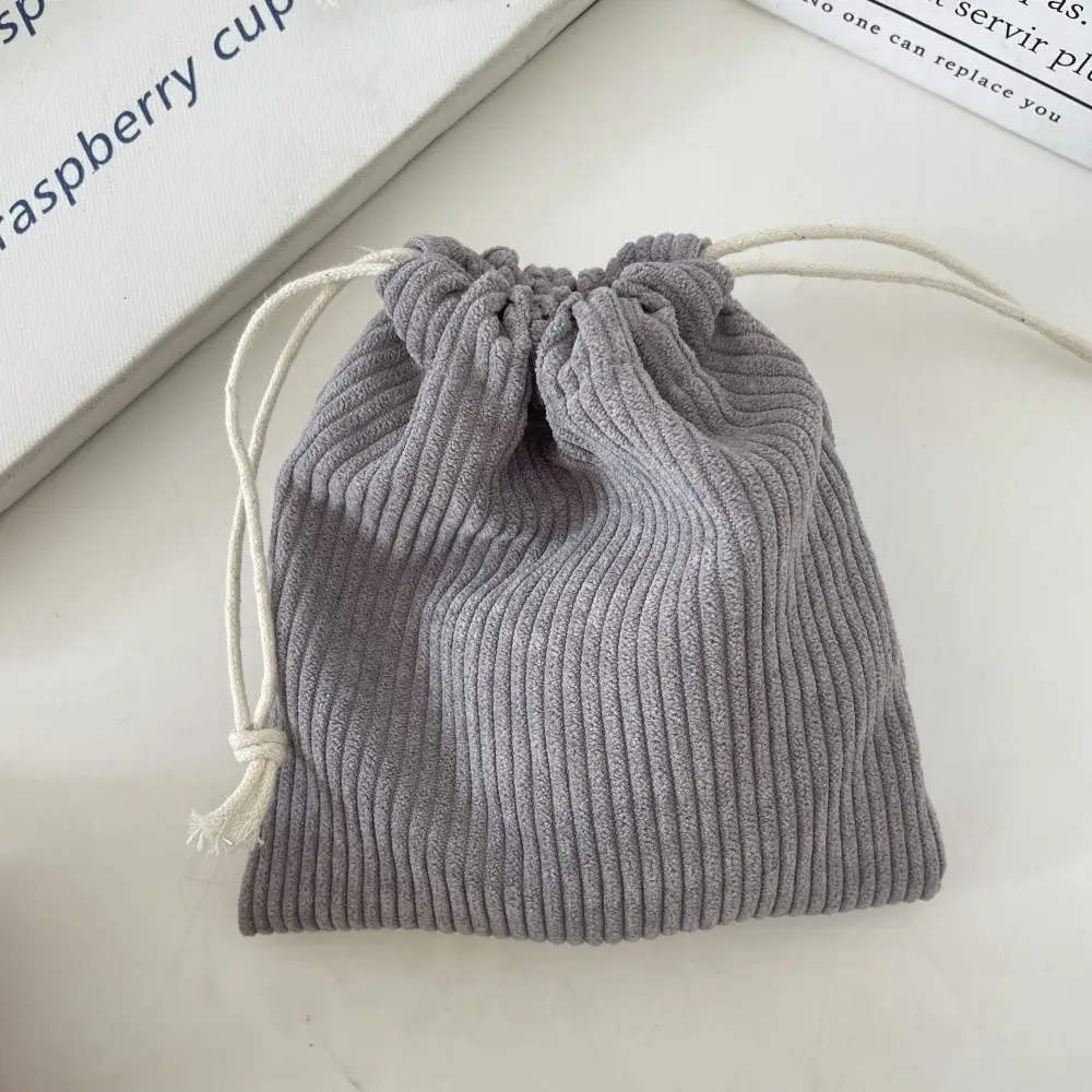 3PCS Solid Color Drawstring Cosmetic Bags Corduroy Drawstring Style Gift Storage Bag Large Capacity Durable