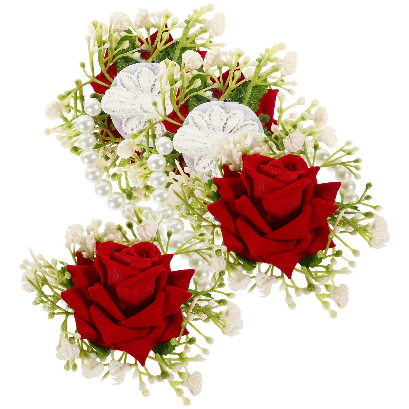 

4 Pcs White Wrist Corsages Artificial Flower Wedding Bridesmaid Supplies Adjustable Elegant Bracelet for Bridal Prom