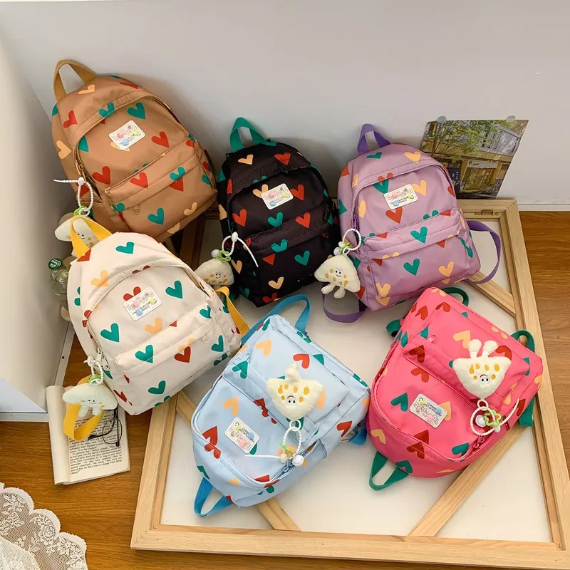 Mochila escolar cru doce amor meninos e meninas mochila impermeável náilon passeio crianças mochila leve kawaii