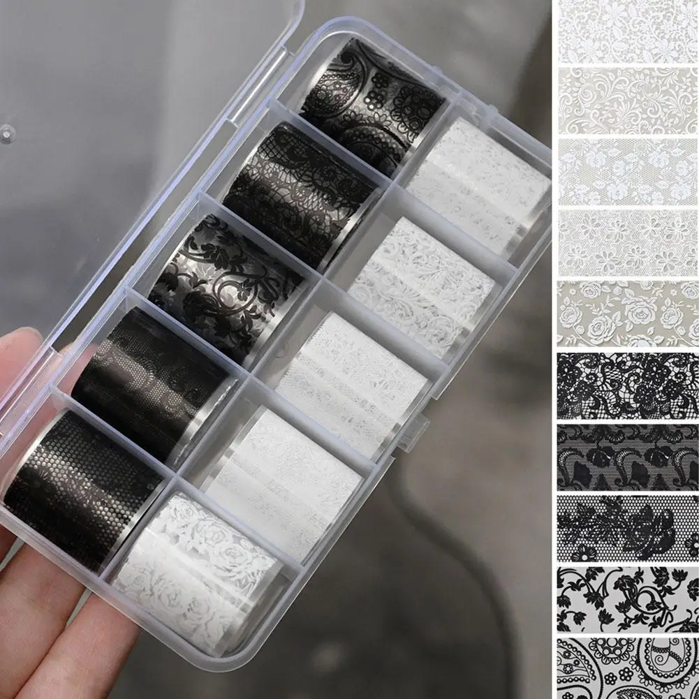 10 Rollen Gemischtes INS Spitzen-Nageltransferfolien-Aufkleber-Set Sexy Spitzenblumenmuster Nagelaufkleber DIY Maniküre-Styling-Werkzeuge – Detail 10