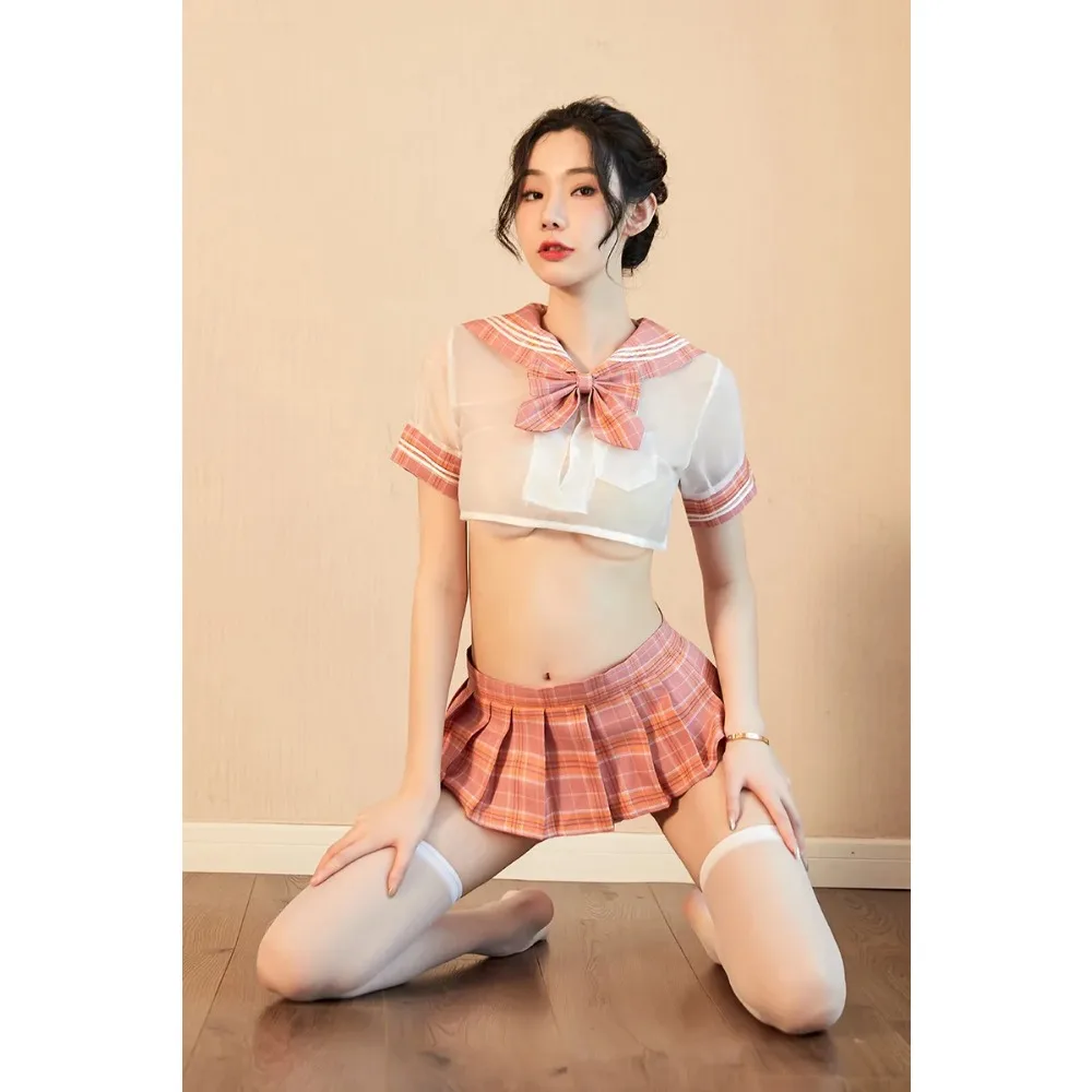 Sexy Sailor See-through Shirt Plaid Skirt Free of Charge Pajamas 2024 Sexy Lingerie Student Outfit JK Uniform Temptation Suit