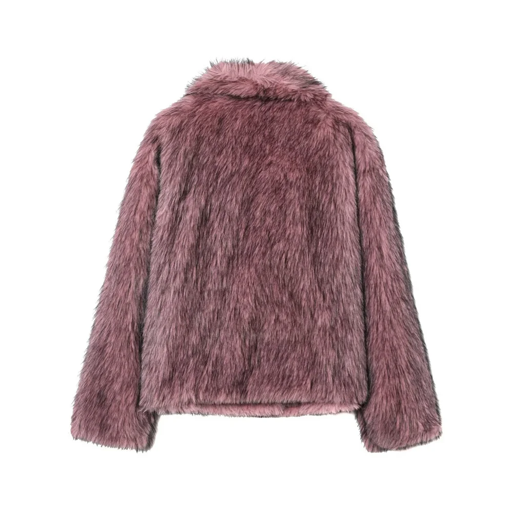 Nowa kolekcja jesień-zima: damski płaszcz casualowy z efektem sztucznego futra, z klapami, długim rękawem, ciepły i gruby.