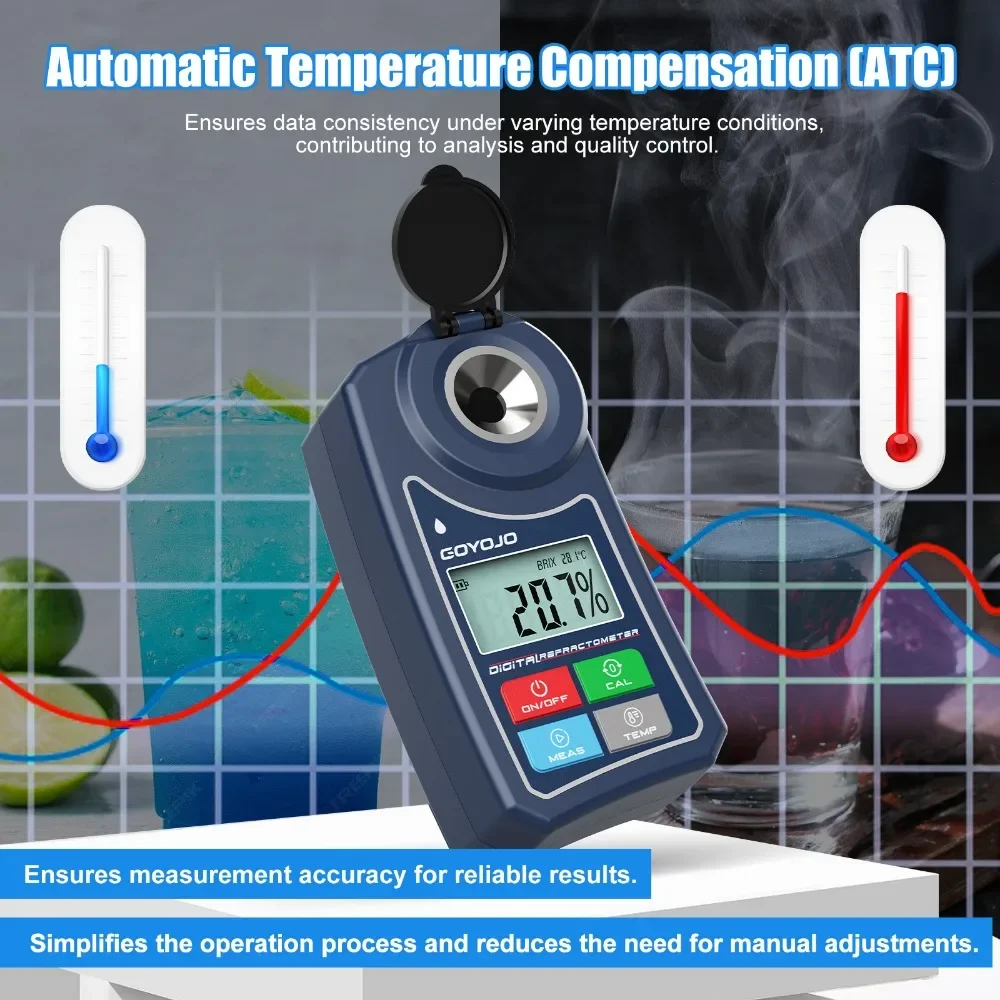 GT128 Digital Refractometer Portable 0-55% Brix Meter Auto Temperature Compensation for Food Beverage Sugar Content Control