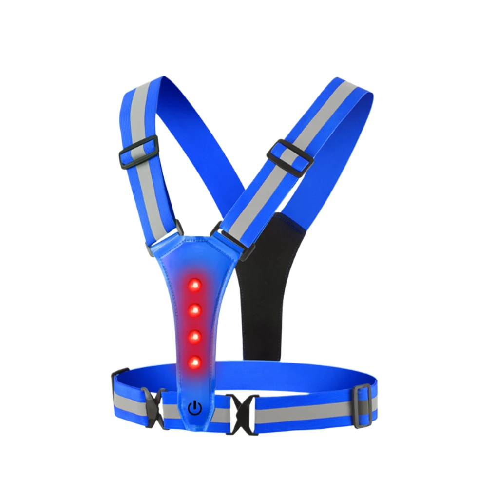 LED Reflective Vest Straps with High Visibility Adjustable Elastic Belt Motorcycle Night Running Accessories Blue