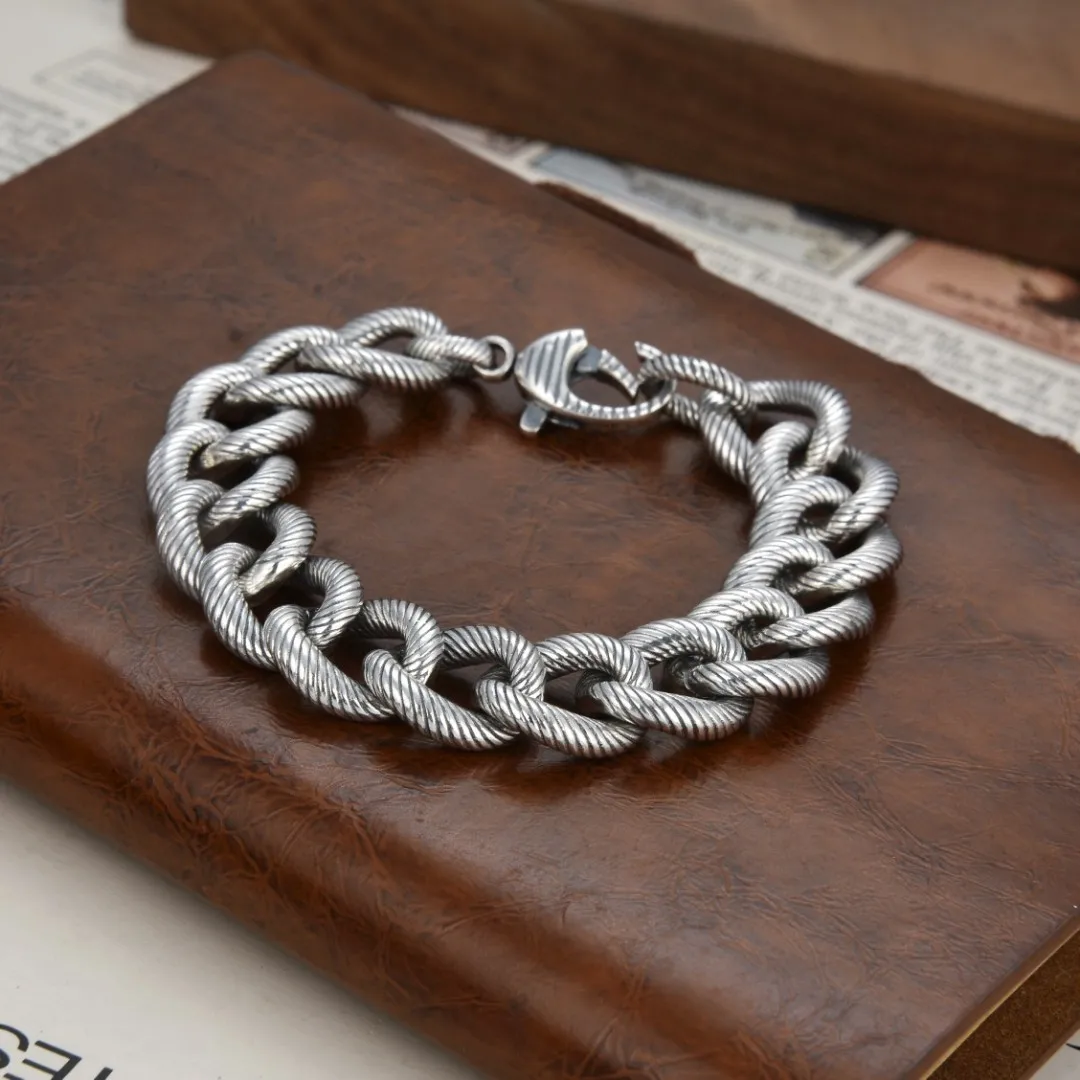 Thai silver hipster rock punk chain S925 sterling silver trendy men and women personality retro thread bracelet