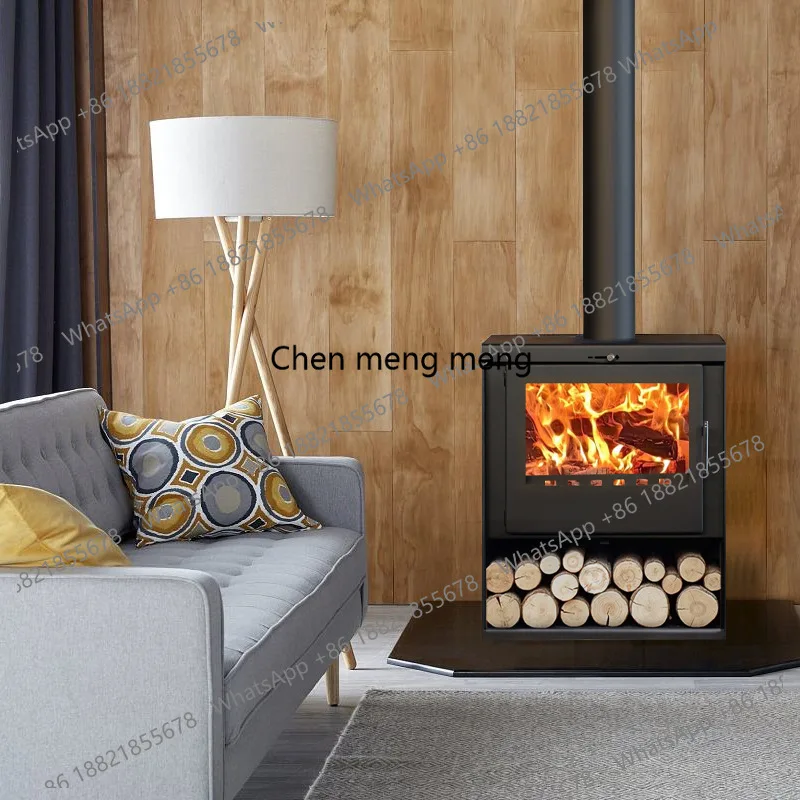 

Real Fire Burning Wood Fireplace Winter Room with Stainless Steel Heating Stove Modern Home Rural Villa Style Fireplace