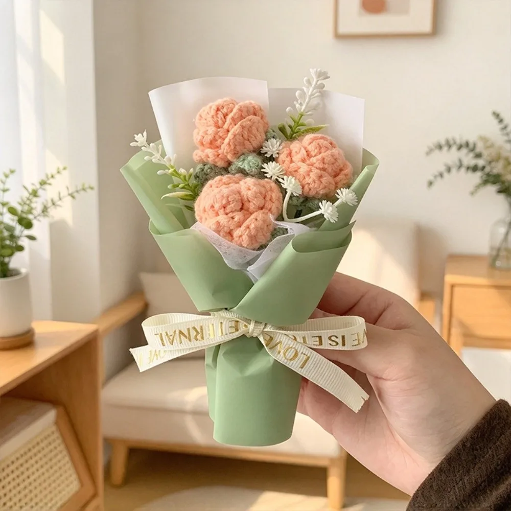 Fake Flowers Crochet Flowers Hand Woven Knitted Flower Artificial Flower Potted Plant Funny Romantic Woven Simulated Flower