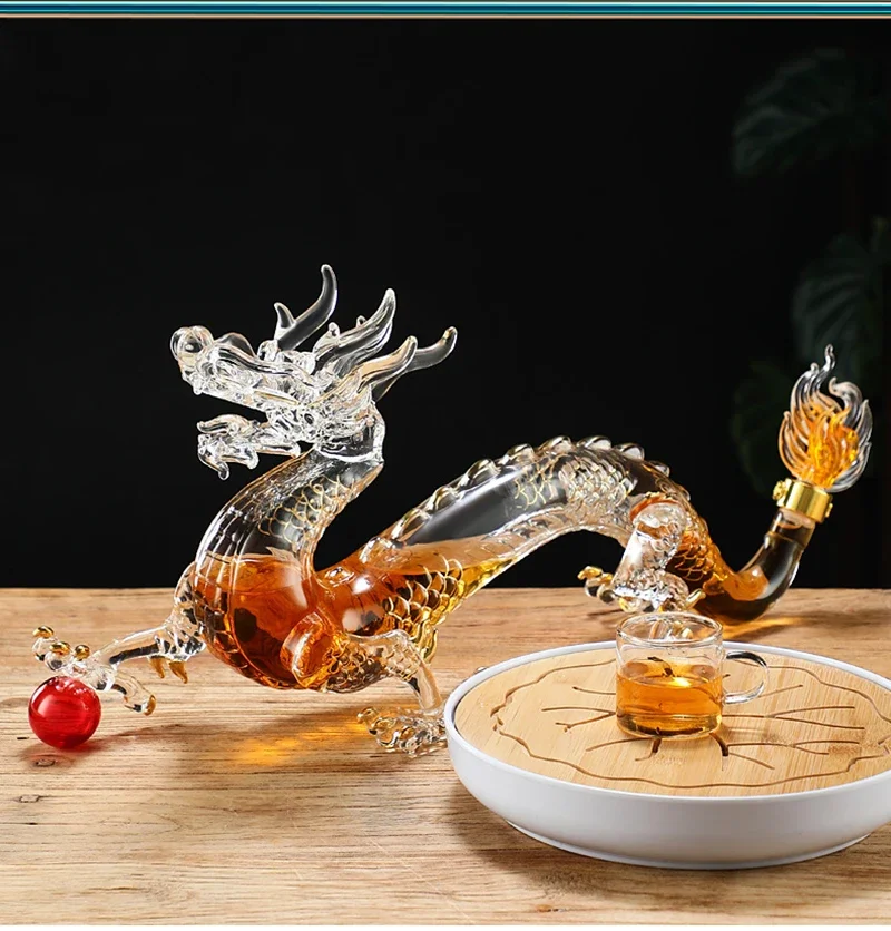 

Chinese zodiac Dragon shaped lead-free glass whiskey decanter for Liquor Scotch Bourbon 1000ML